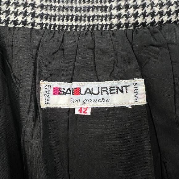 VINTAGE 70s SAINT LAURENT Wool Houndstooth Plaid Pencil Skirt XS Black White - Picture 11 of 16